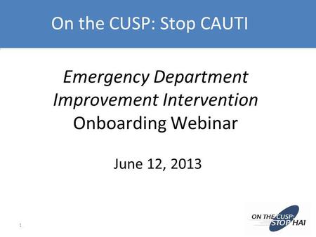 Emergency Department Improvement Intervention Onboarding Webinar