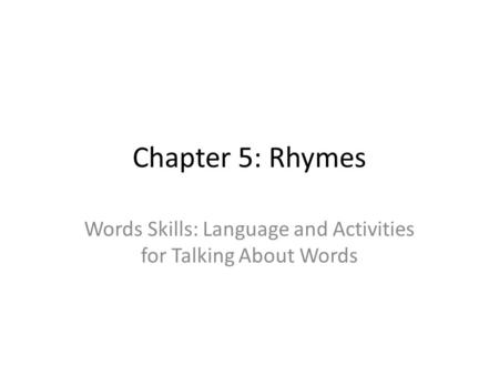 Words Skills: Language and Activities for Talking About Words