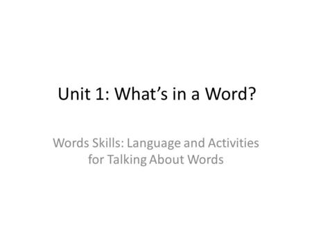 Words Skills: Language and Activities for Talking About Words