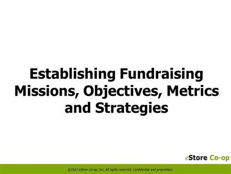 Establishing Fundraising Missions, Objectives, Metrics and Strategies.
