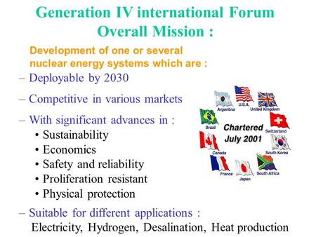 Generation IV international Forum Overall Mission :