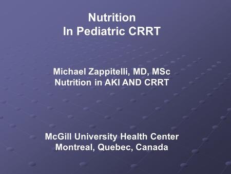Nutrition In Pediatric CRRT