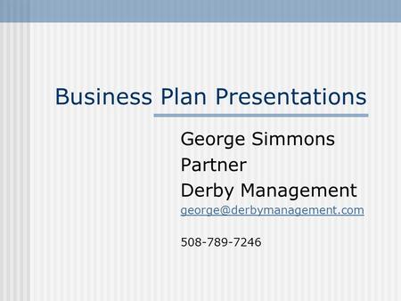 Business Plan Presentations