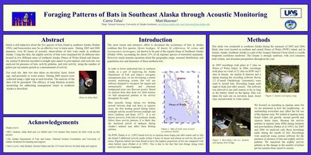 Foraging Patterns of Bats in Southeast Alaska through Acoustic Monitoring Carrie Talus 1 Matt Heavner 1 1 Dept. Natural Sciences, University of Alaska.