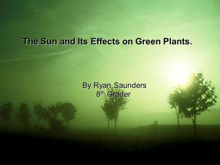 The Sun and Its Effects on Green Plants. By Ryan Saunders By Ryan Saunders 8 th Grader.