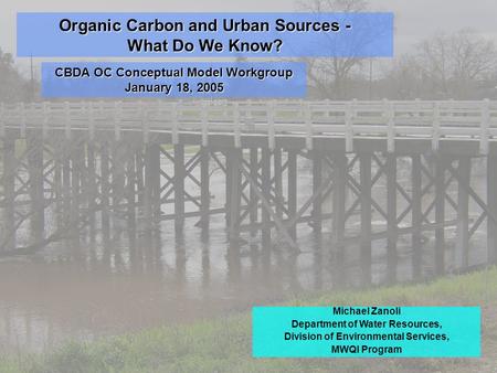 Organic Carbon and Urban Sources - What Do We Know? Michael Zanoli Department of Water Resources, Division of Environmental Services, MWQI Program CBDA.