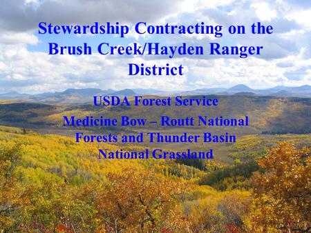 Stewardship Contracting on the Brush Creek/Hayden Ranger District USDA Forest Service Medicine Bow – Routt National Forests and Thunder Basin National.