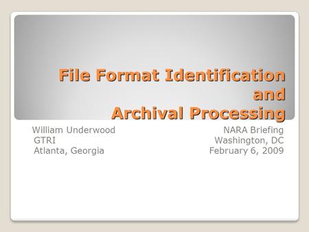 File Format Identification and Archival Processing