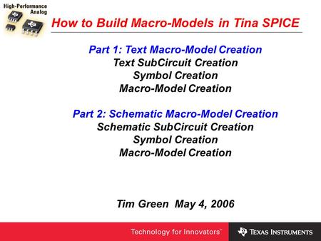 How to Build Macro-Models in Tina SPICE