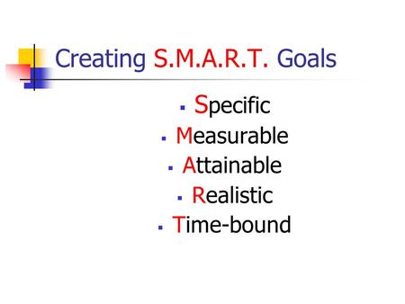 Creating S.M.A.R.T. Goals Specific Measurable Attainable Realistic