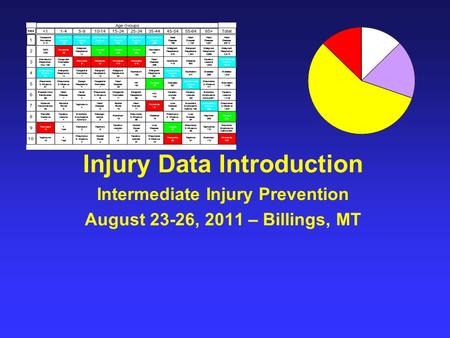 Injury Data Introduction Intermediate Injury Prevention August 23-26, 2011 – Billings, MT.