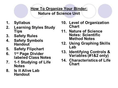 How To Organize Your Binder: Nature of Science Unit