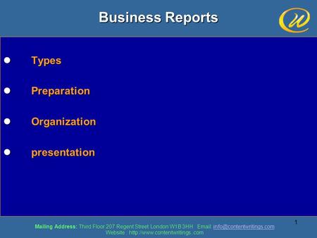 Business Reports Types Preparation Organization presentation