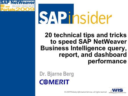 20 technical tips and tricks to speed SAP NetWeaver Business Intelligence query, report, and dashboard performance Dr. Bjarne Berg.