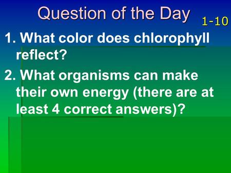 Question of the Day What color does chlorophyll reflect?