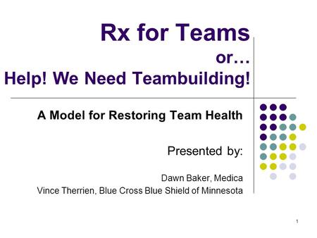 Rx for Teams or… Help! We Need Teambuilding!