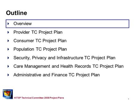 0 HITSP Technical Committee 2008 Project Plans Arlington, VA. March 2008 HITSP Project Template for Defining Technical Committee 2008 Project Plans Contract.