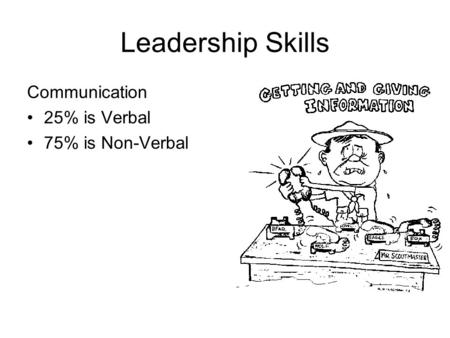 Leadership Skills Communication 25% is Verbal 75% is Non-Verbal.