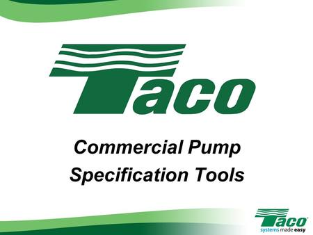Commercial Pump Specification Tools