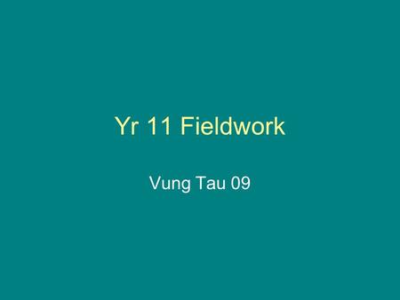 Yr 11 Fieldwork Vung Tau 09. Step 1 Collate Results Tourism and Residents Surveys Globalisation & Environmental LSD / Wave Frequency / Wave height.