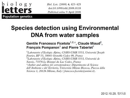 Species detection using Environmental DNA from water samples 2012.10.25.