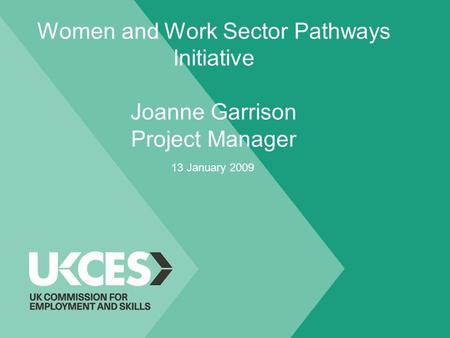 Women and Work Sector Pathways Initiative Joanne Garrison Project Manager 13 January 2009.