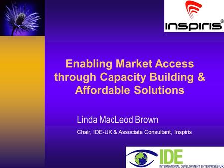 Careas Consultancy Enabling Market Access through Capacity Building & Affordable Solutions Linda MacLeod Brown Chair, IDE-UK & Associate Consultant, Inspiris.