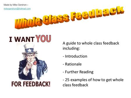 Whole Class Feedback A guide to whole class feedback including: