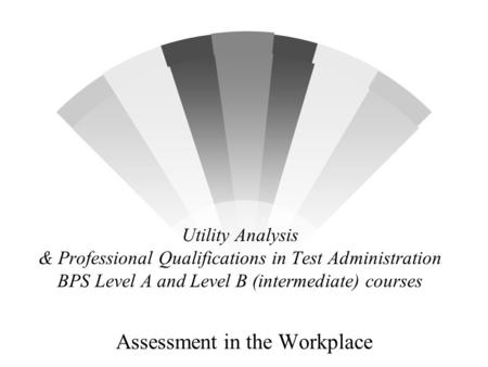 Utility Analysis & Professional Qualifications in Test Administration BPS Level A and Level B (intermediate) courses Assessment in the Workplace.