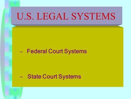 U.S. LEGAL SYSTEMS – Federal Court Systems – State Court Systems.