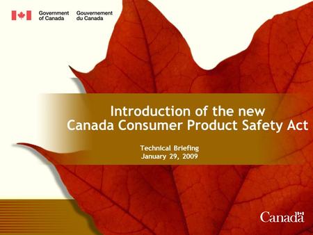 Introduction of the new Canada Consumer Product Safety Act Technical Briefing January 29, 2009.
