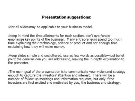 Presentation suggestions: