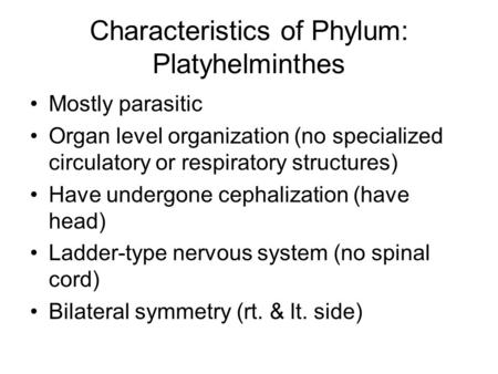 Characteristics of Phylum: Platyhelminthes