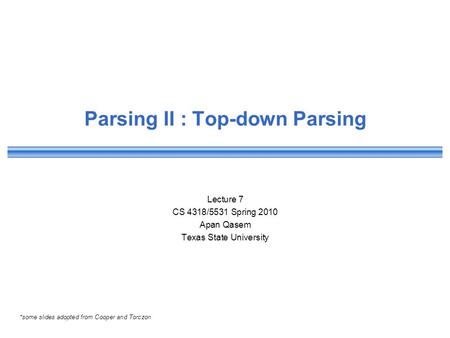 Parsing II : Top-down Parsing