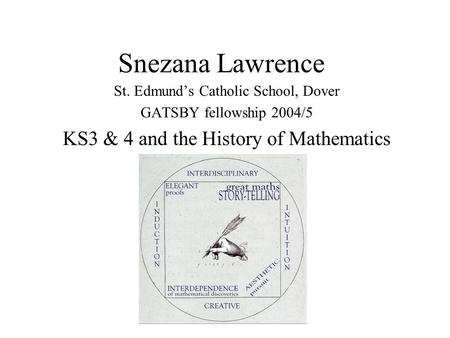 Snezana Lawrence St. Edmunds Catholic School, Dover GATSBY fellowship 2004/5 KS3 & 4 and the History of Mathematics.
