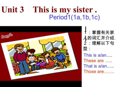 Unit 3 This is my sister. Period1(1a,1b,1c) lili. This is a/an…. These are ….. That is a/an….. Those are…….