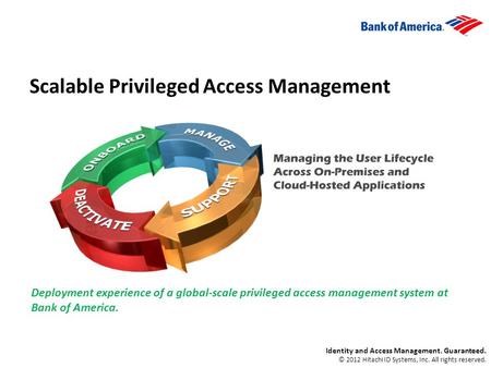 Scalable Privileged Access Management Deployment experience of a global-scale privileged access management system at Bank of America. Identity and Access.