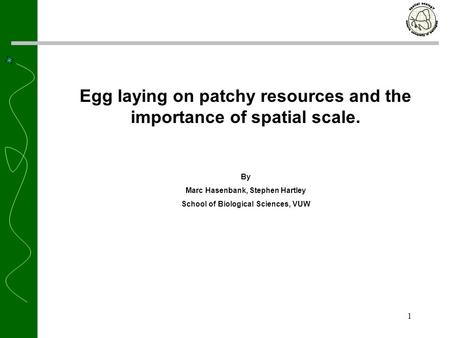 1 Egg laying on patchy resources and the importance of spatial scale. By Marc Hasenbank, Stephen Hartley School of Biological Sciences, VUW.