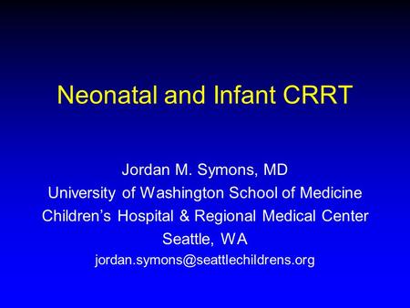 Neonatal and Infant CRRT