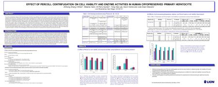 EFFECT OF PERCOLL CENTRIFUGATION ON CELL VIABILITY AND ENZYME ACTIVITIES IN HUMAN CRYOPRESERVED PRIMARY HEPATOCYTE Zhihong Zhang OBrien*, Melanie Hann,