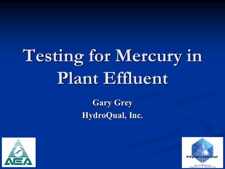 Testing for Mercury in Plant Effluent Gary Grey HydroQual, Inc.