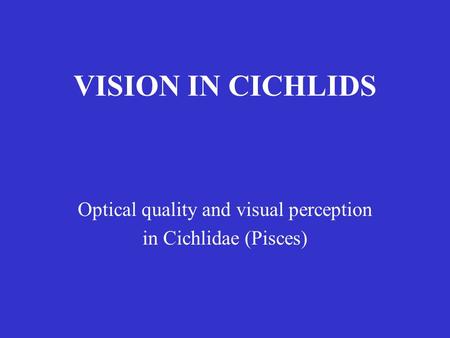 VISION IN CICHLIDS Optical quality and visual perception in Cichlidae (Pisces)