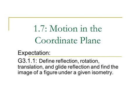 1.7: Motion in the Coordinate Plane