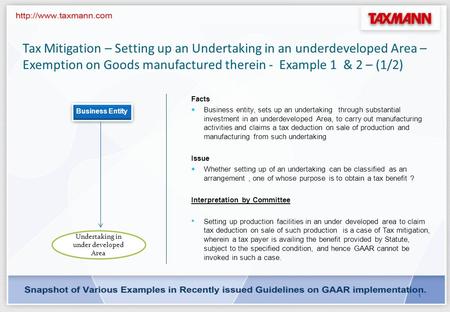 0 GAAR Analysis by CA. Arinjay Kumar Jain. Tax Mitigation – Setting up an Undertaking in an underdeveloped Area – Exemption on Goods manufactured therein.