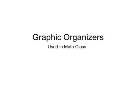 Graphic Organizers Used in Math Class.