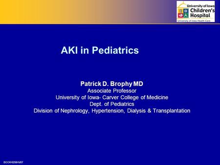 AKI in Pediatrics Patrick D. Brophy MD Associate Professor