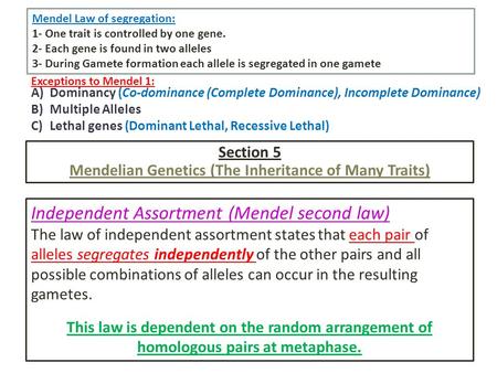 Mendelian Genetics (The Inheritance of Many Traits)