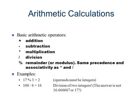 Arithmetic Calculations