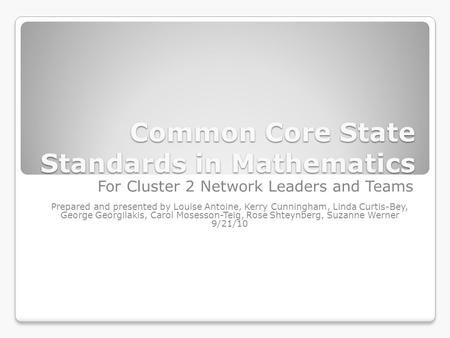 Common Core State Standards in Mathematics