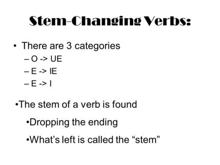 Stem-Changing Verbs: There are 3 categories